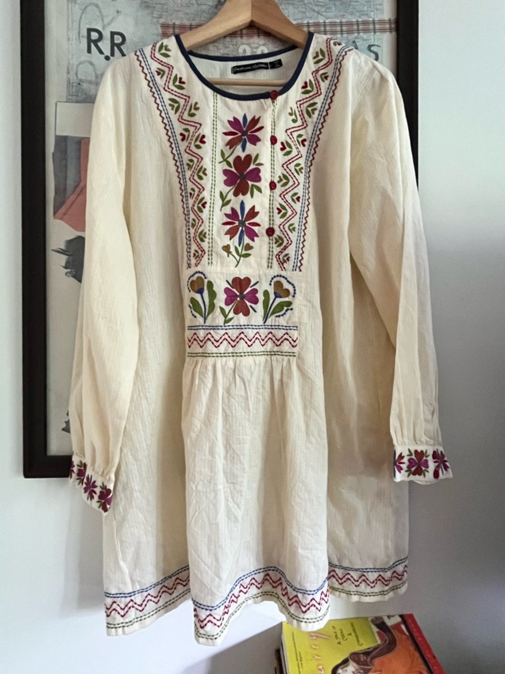 NWOT Gudrun Sjoden 100% Cotton Hand Embroidered India Blouse Tunic Ivory L